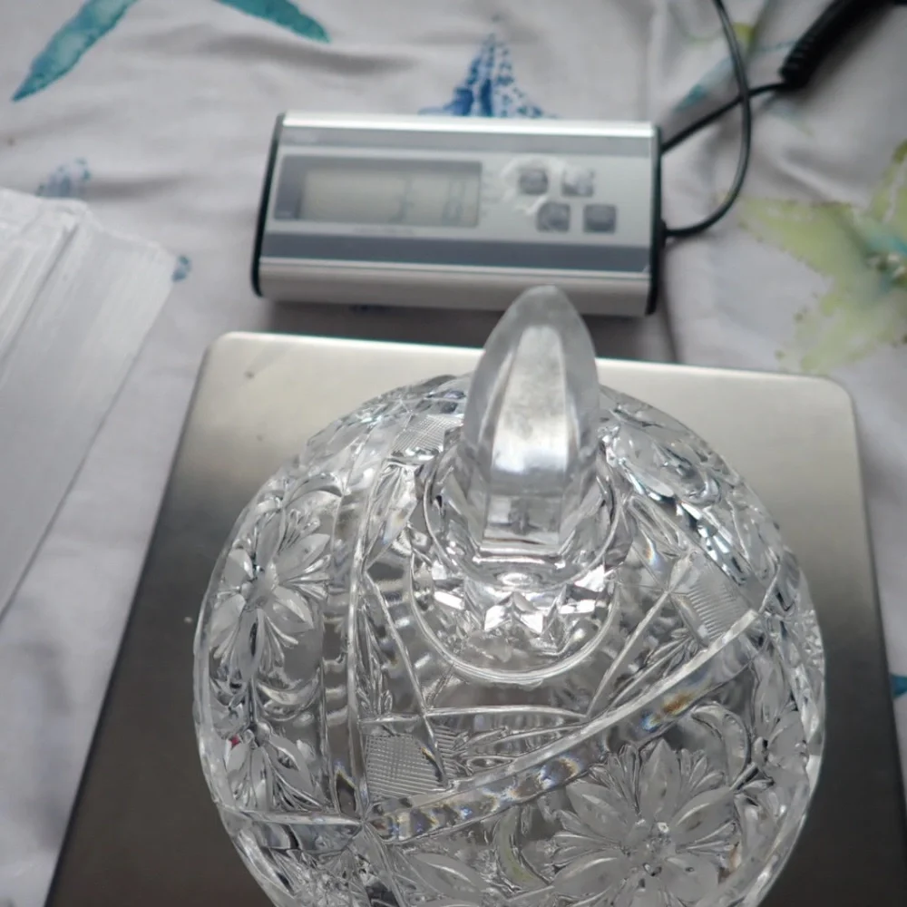 Cut Crystal Lidded Compote Candy Dish Three Footed 2 pc Floral Cut Bowl Vtg 60's